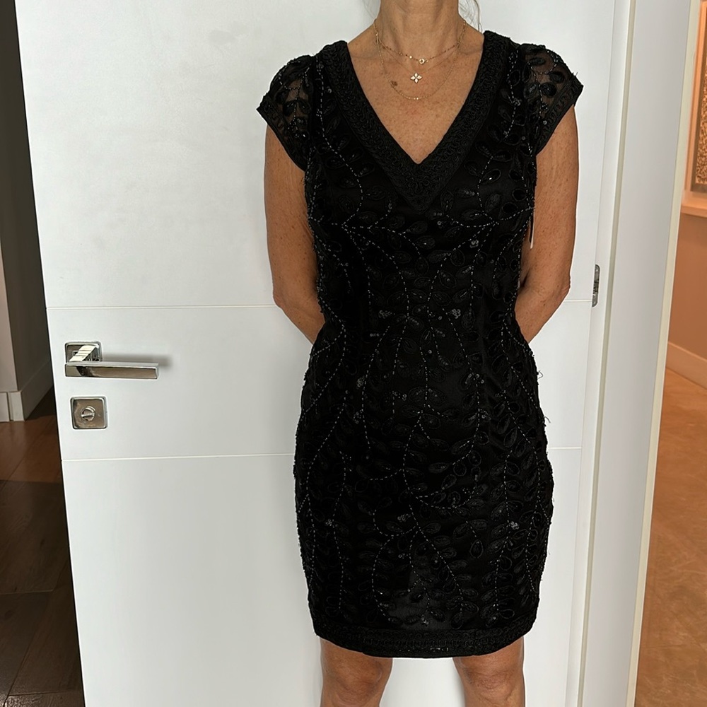NWT Suewong Black Beaded Cocktail Dress. Size 0